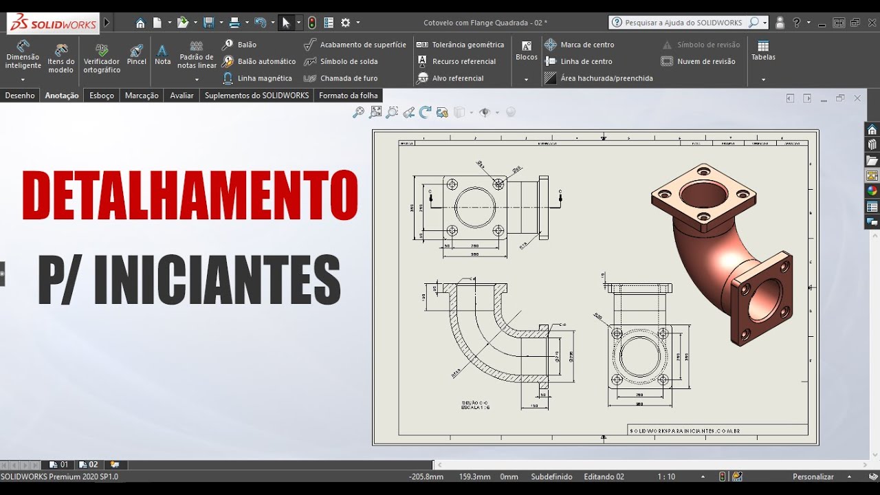 DETALHAMENTO COTOVELO FLANGEADO - SOLIDWORKS PARA INICIANTES