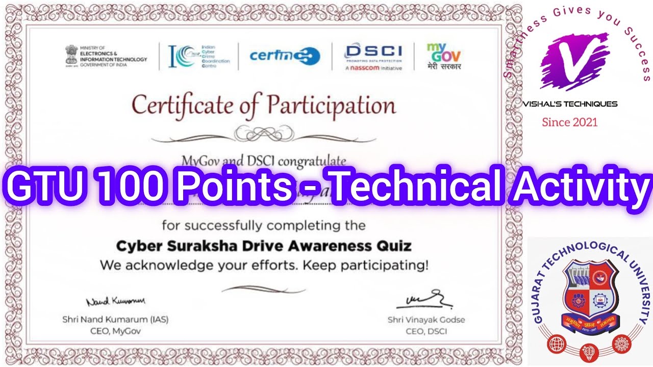 Cyber Suraksha Drive Awareness - Technical Quiz | GTU 100 Points - Technical Activity
