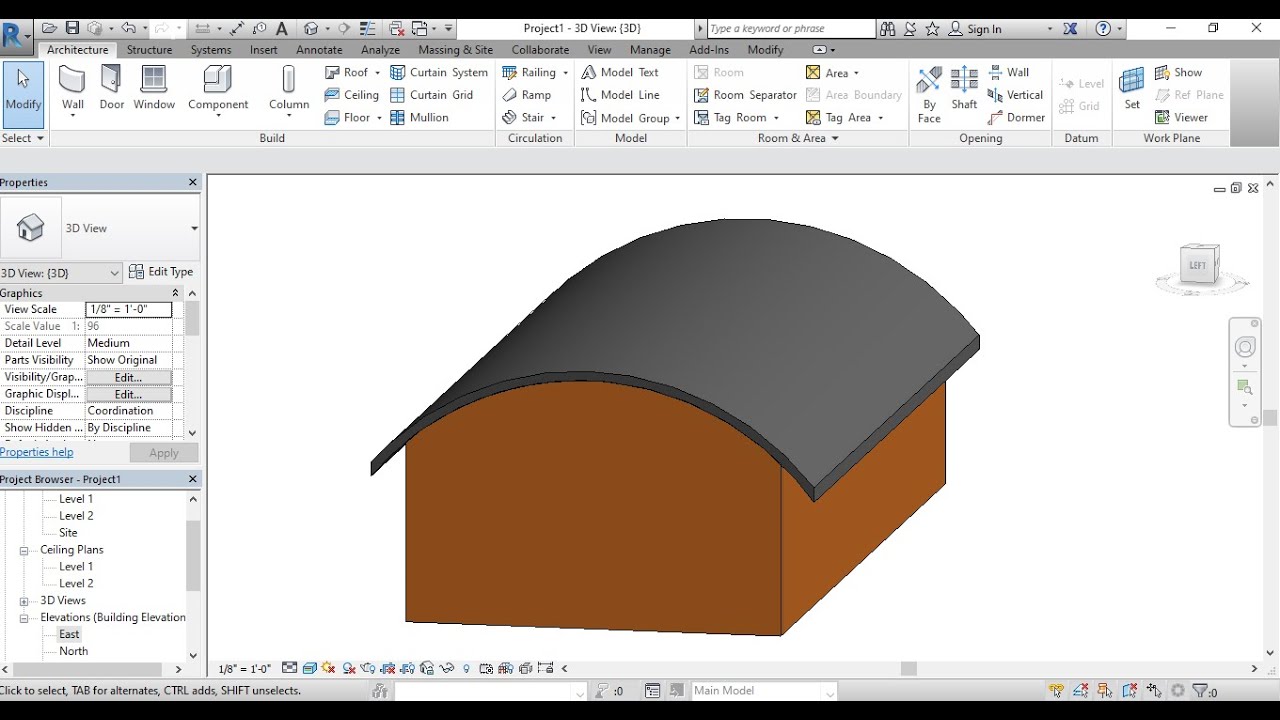 Как сделать крышу изогнутой формы в Revit Architecture || Изогнутая крыша в Revit || Крыша выдавл...