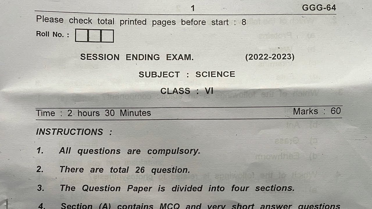 Class-6 SCIENCE / Annual Exam  CBSE Question Paper 2023 For KENDRIYA VIDYALAYA (KVS) Students
