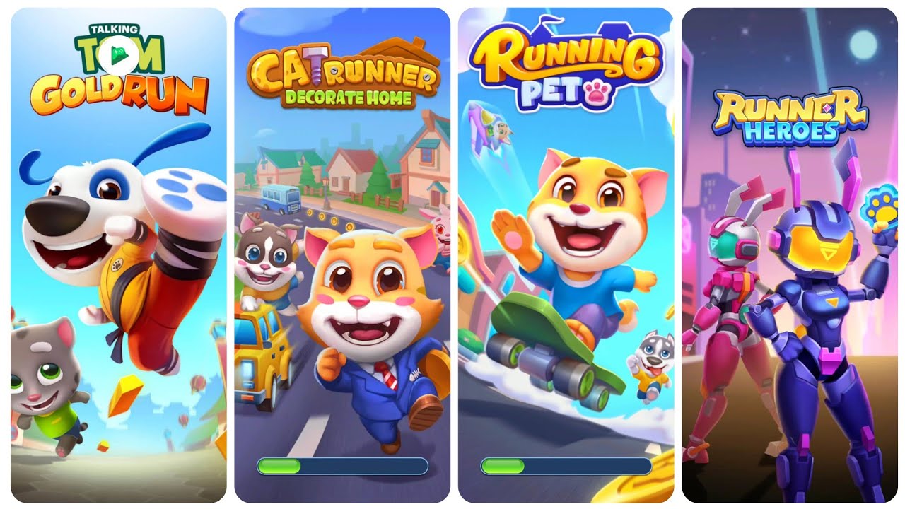 Talking Tom Gold Run vs Cat Runner vs Running Pet vs Runner Heroes Android iOS Gameplay