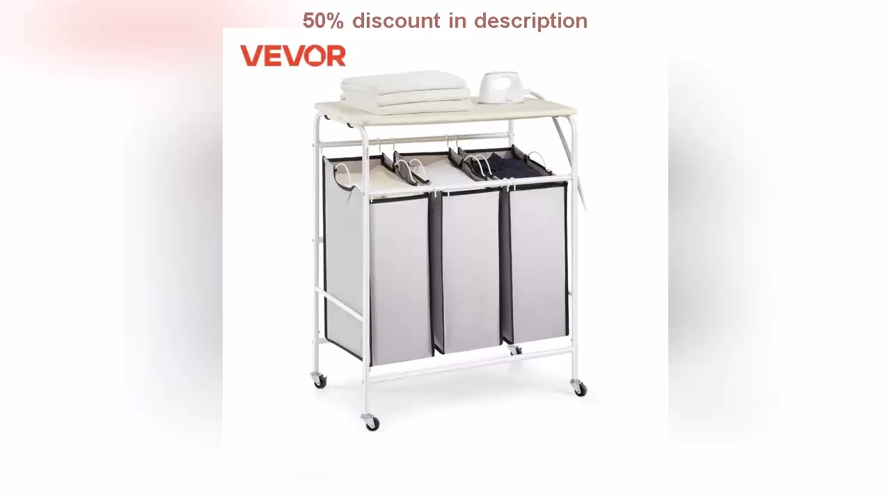 #VEVOR 3/4-Section Laundry Sorter Cart W/ Ironing Board Laundry Hamper Rolling Laundry Basket Sorte