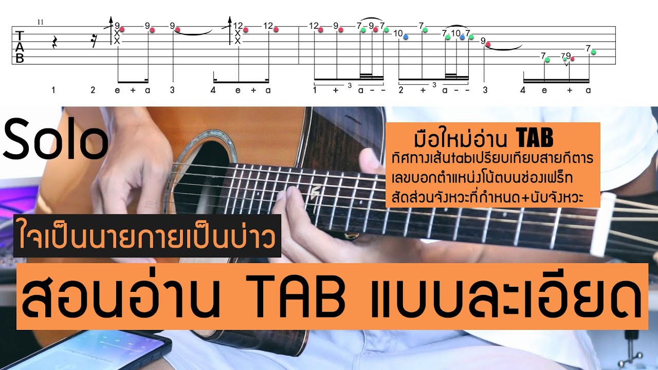 สอนอ่านTAB Solo ใจเป็นนายกายเป็นบ่าว อธิบายแบบละเอียดและการอ่านสัดส่วนจังหวะ #สอนกีตาร์ #ใจเป็นนาย