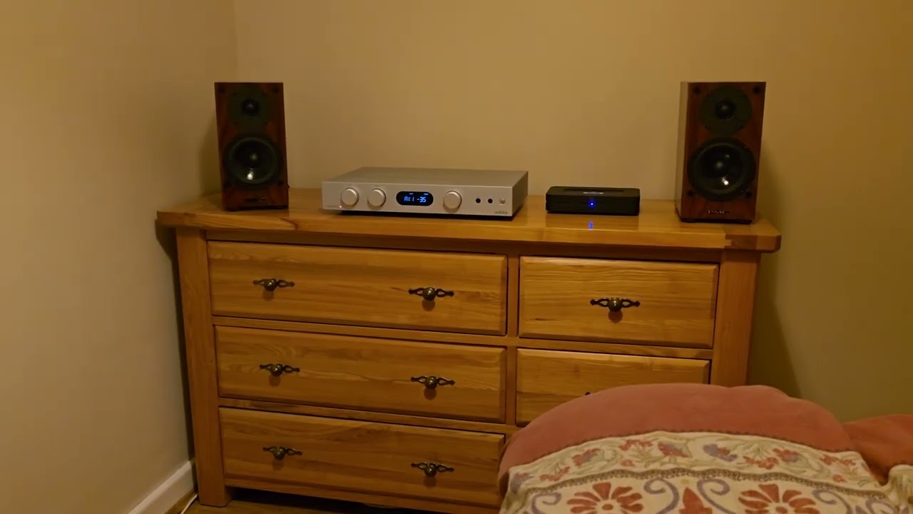 Bluesound Node 2i. Audiolab 6000A. PMC DB1i Speakers. Malia.