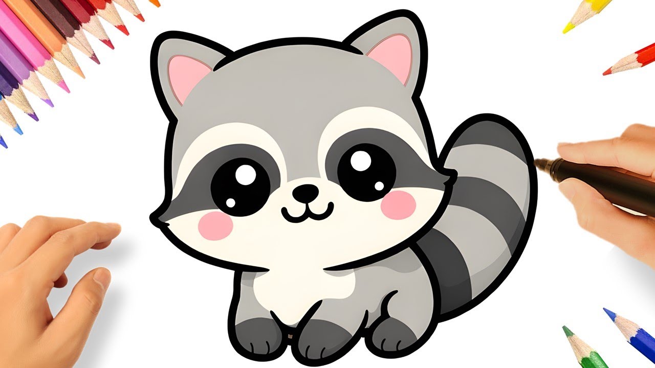 COMMENT DESSINER UN RATON LAVEUR FACILE ET MIGNON PAS À PAS 🦝❤️