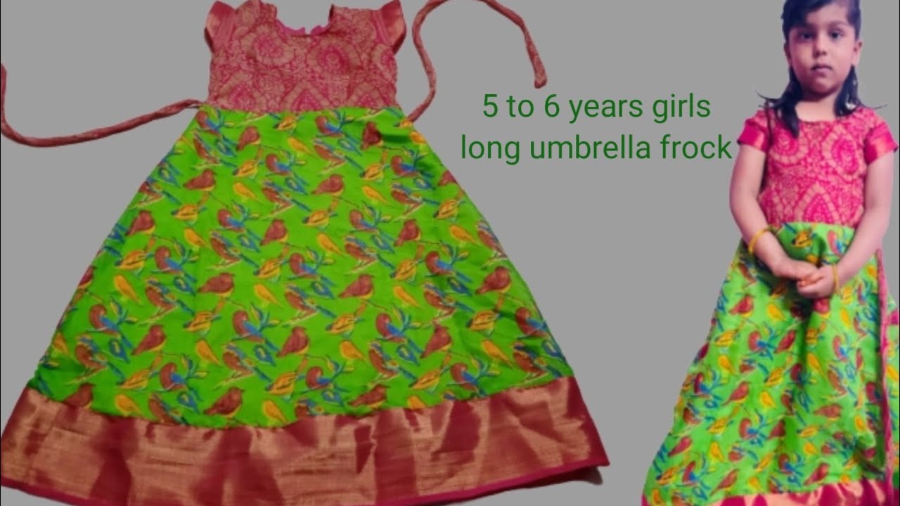 #5 to 6 years baby girl long umbrella frock cutting and stitching in Telugu/ how to make long frock