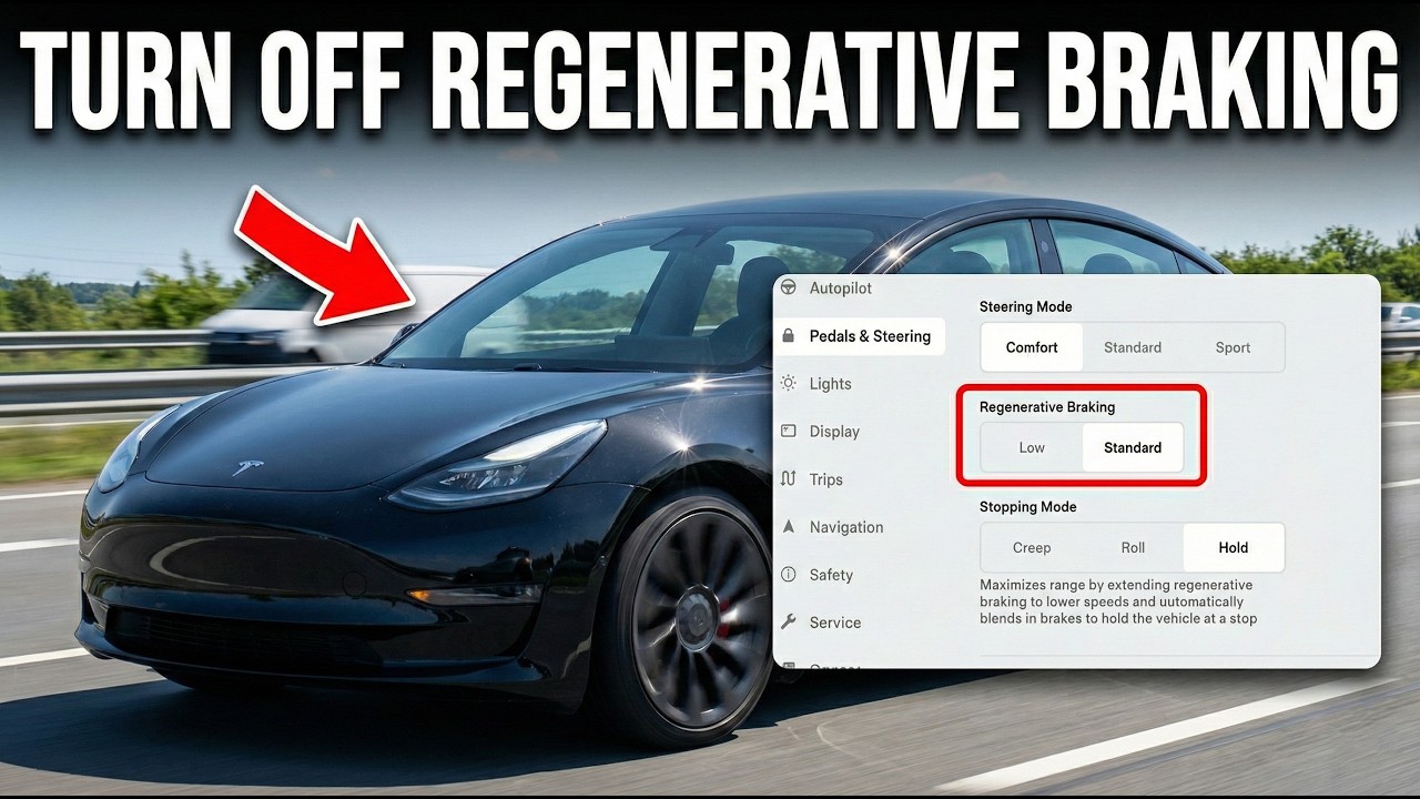 Как отключить рекуперативное торможение на Tesla Model 3 (2026)