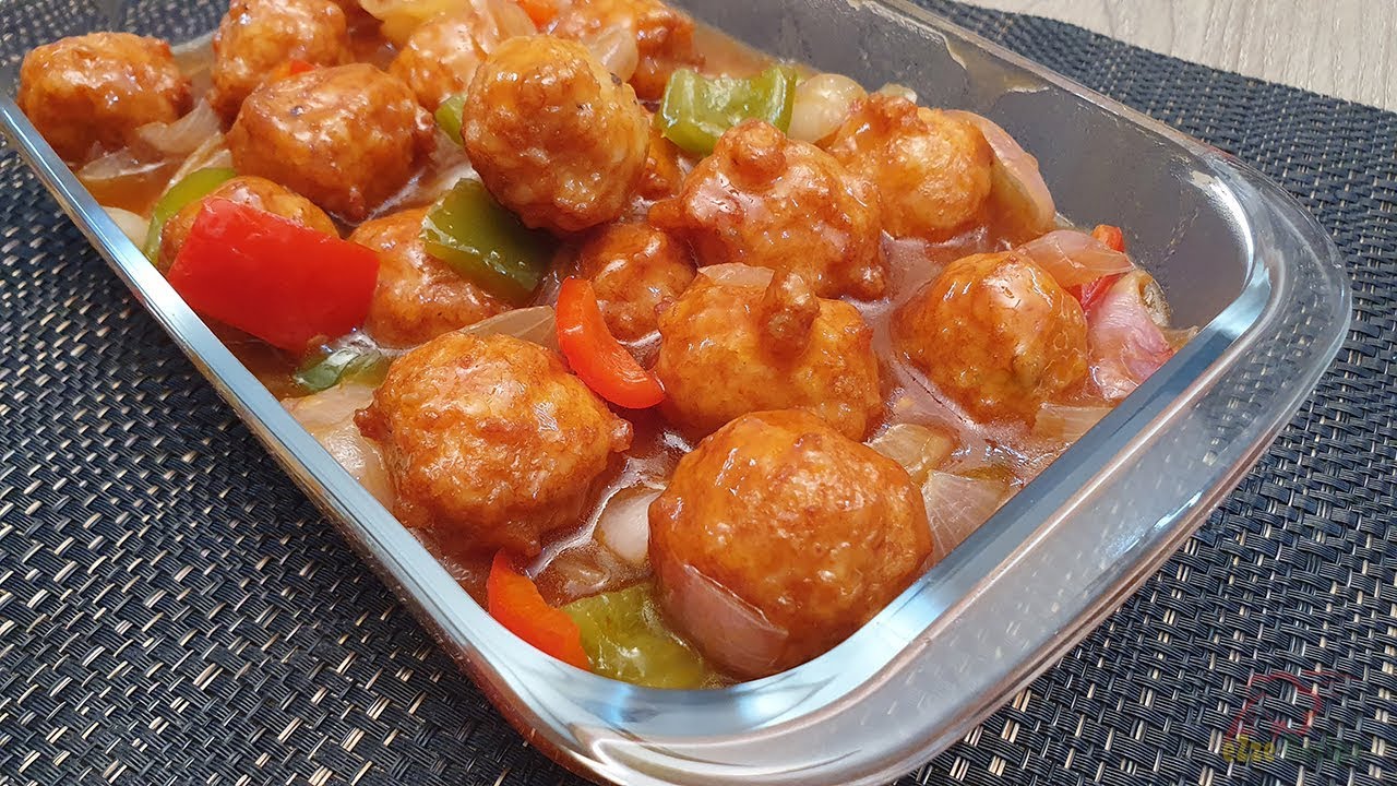 চাইনিজ স্টাইলে সুইট অ্যান্ড সাওয়ার প্রন বল কারি |  Sweet and Sour Prawn Ball Curry