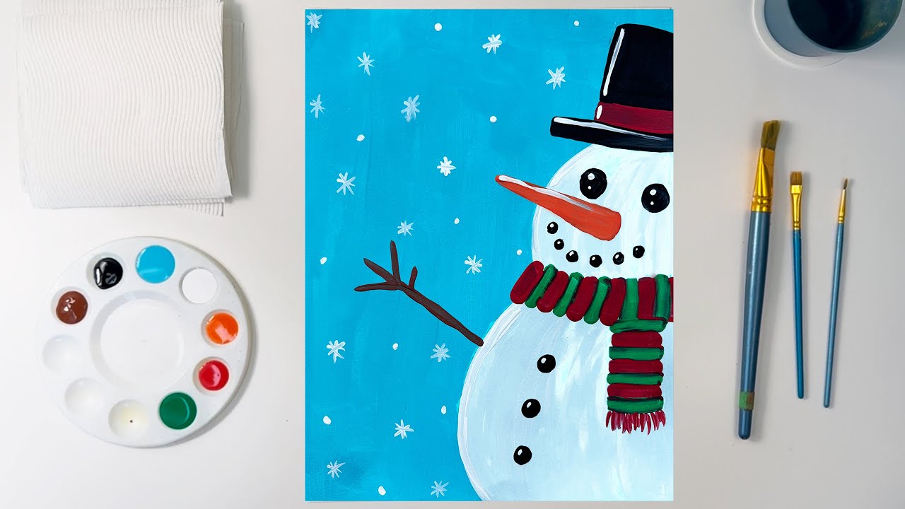 🎨 Easy Snowman Painting Step by Step Tutorial for Kids and Beginners⛄
