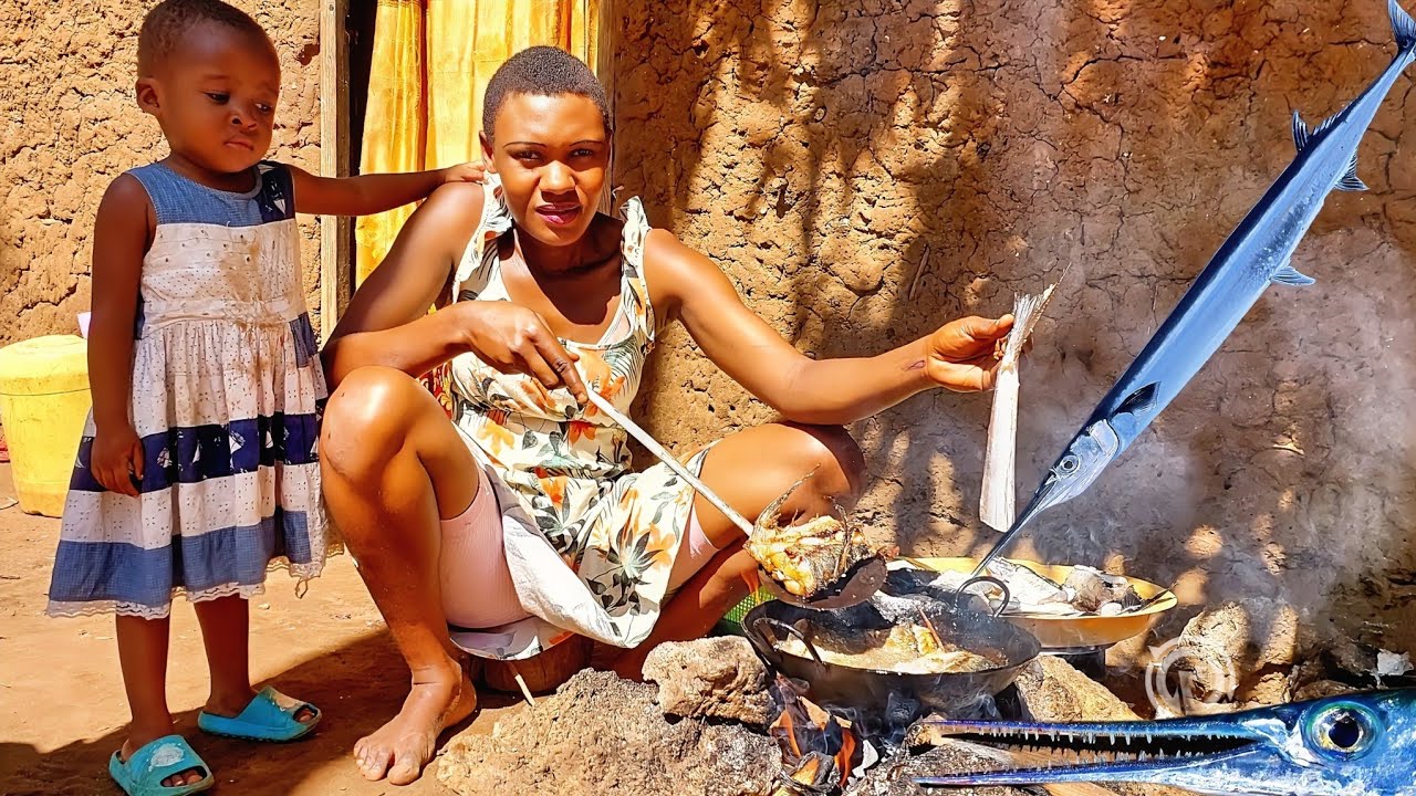 Authentic Giriama Coconut Fish Curry & Ugali for Breakfast Traditional African Food Cooked Over Fire