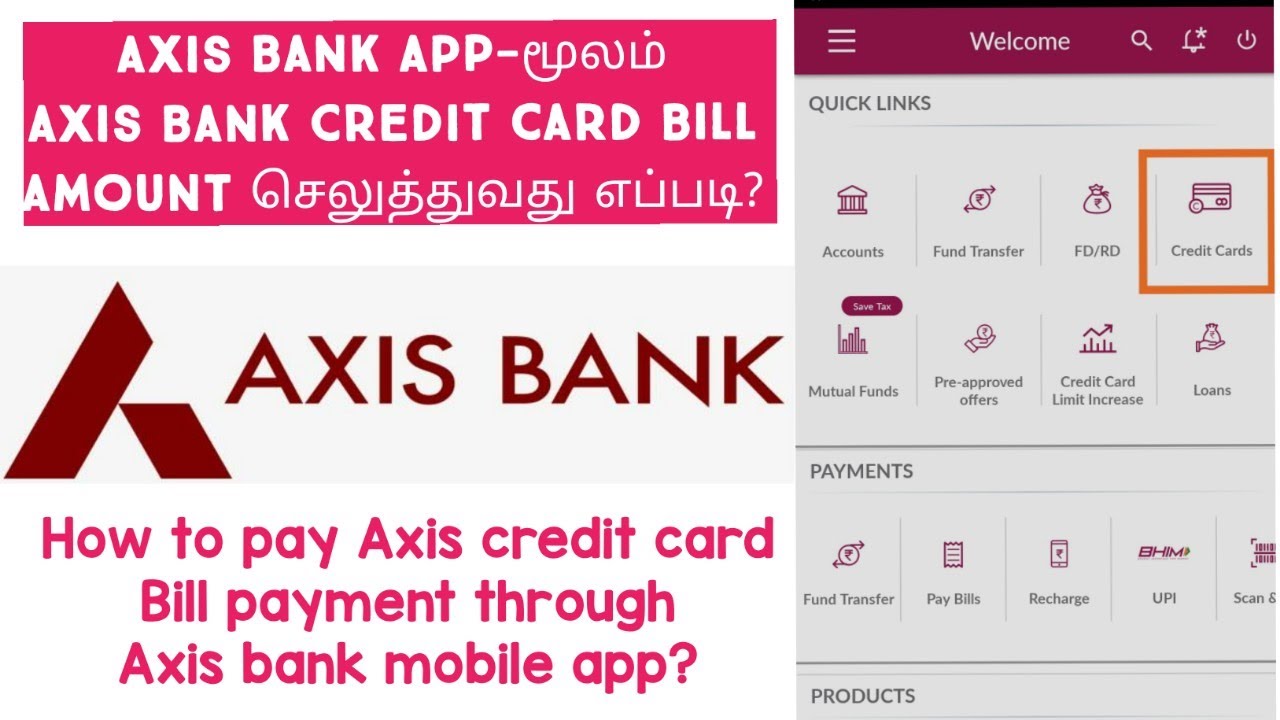 How to pay Axis Credit card bill through Axis Bank Mobile App Live 🔴 in Tamil