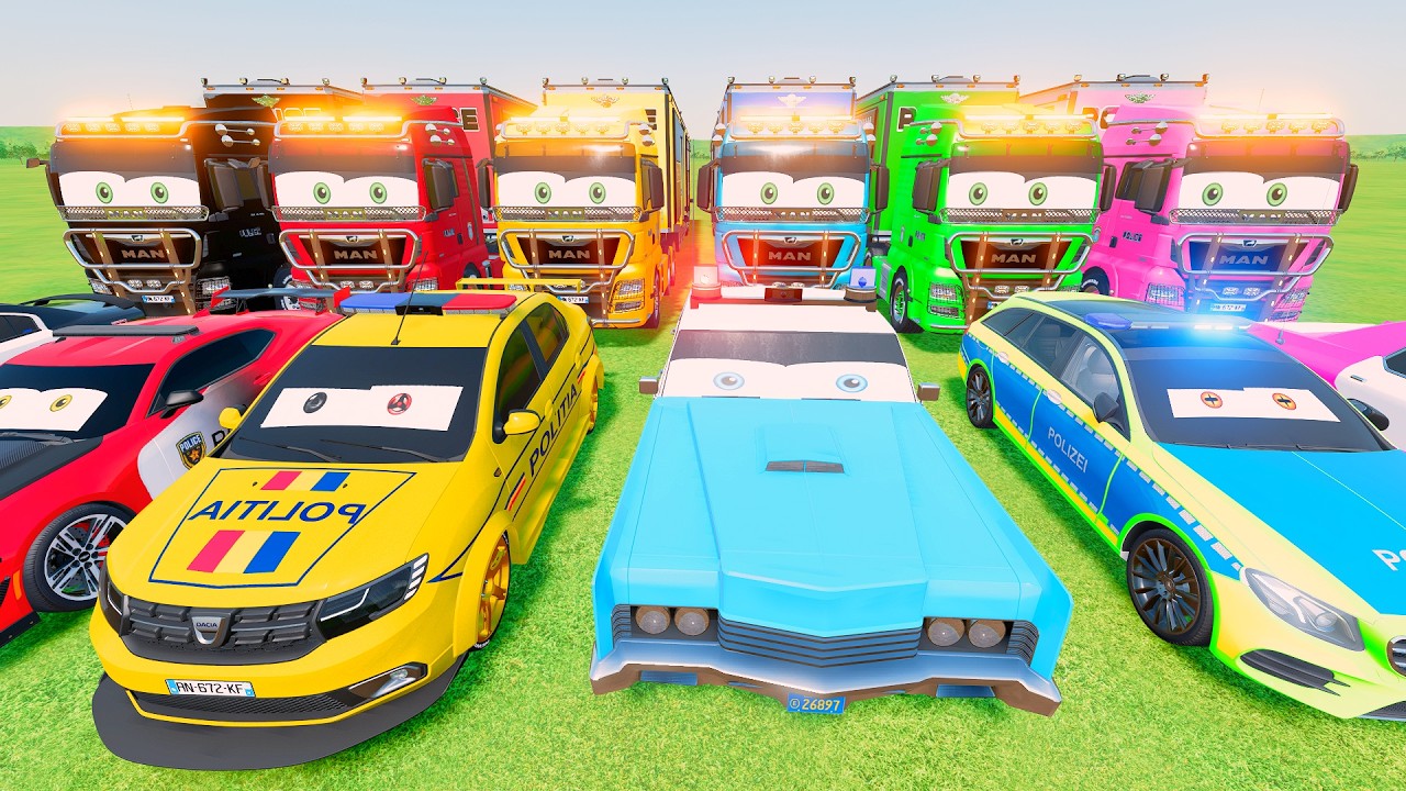 TRANSPORTING ALL POLICE CARS WITH MAN CAR TRANSPORTERS! Farming Simulator 22