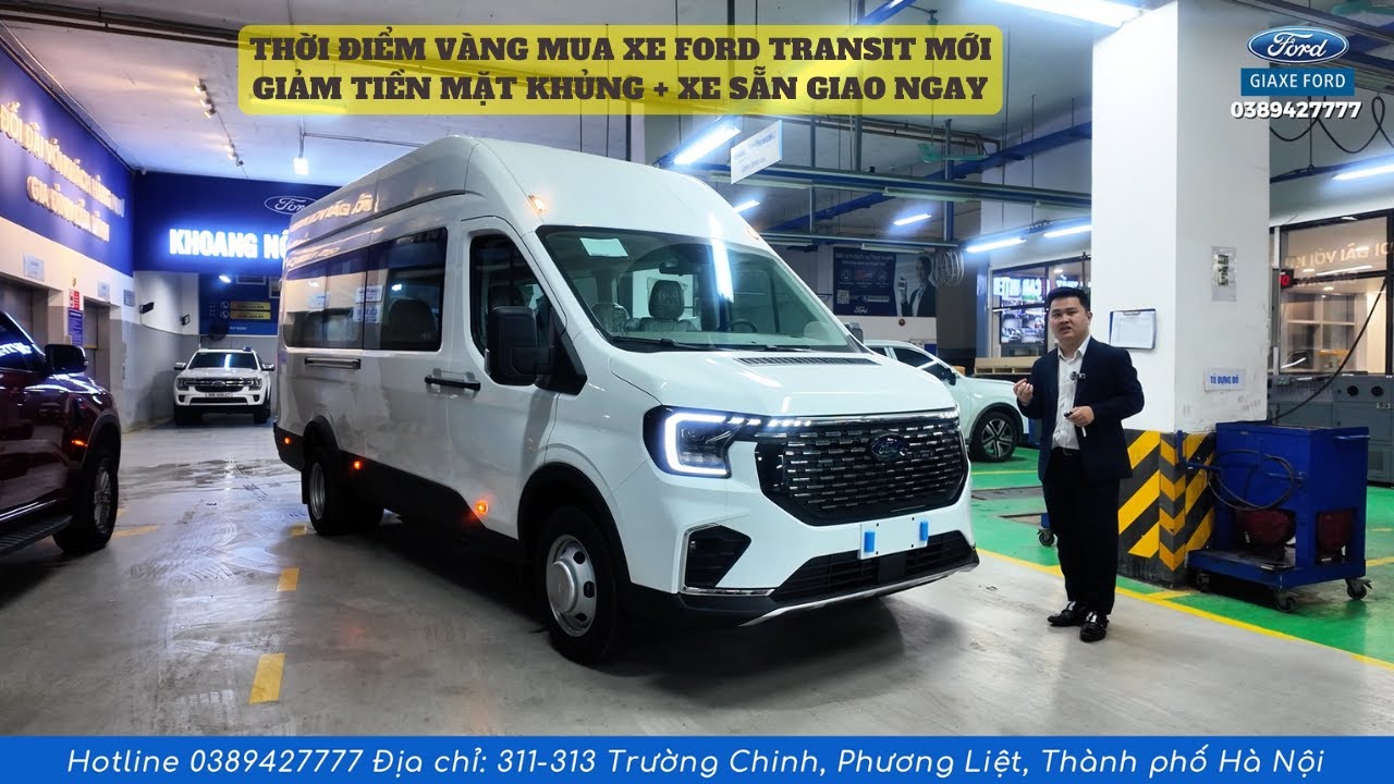 Ford Transit 18 chỗ Mới Giảm giá lớn| Xe sẵn đủ màu giao ngay, Hỗ trợ lăn bánh ra biển vàng và trắng