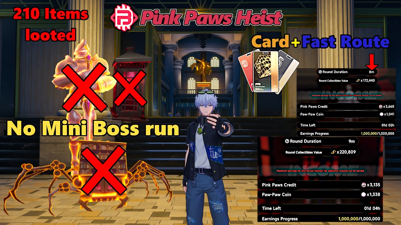 Pink Paws Heist Route Averaged +900 Paw Points in 8-9 minutes Run | NTE