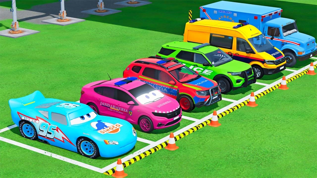 GO GAME - TRANSPORTING POLICE CARS, AMBULANCE VEHICLES, FIRE TRUCK WITH MAN TRUCK ! FS22 #128