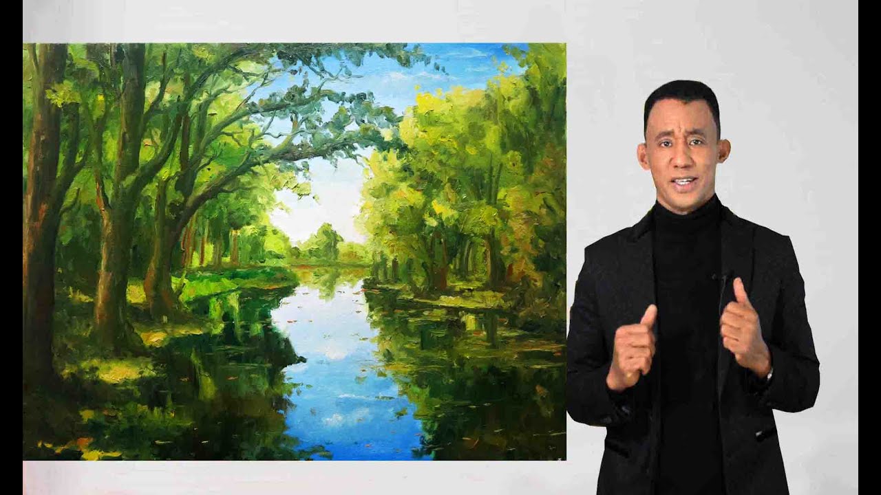 Como pintar muy facil un paisaje con reflejos en el agua   Manolette el pintor Manolo Romero Solano