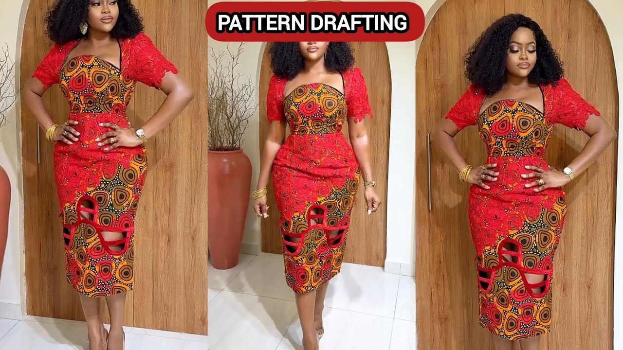 LET US DRAFT BUSTIER PENCIL DRESS WITH TRIANGLE NECKLINE AND SKIRT CUT OUT DESIGN #pencilgown