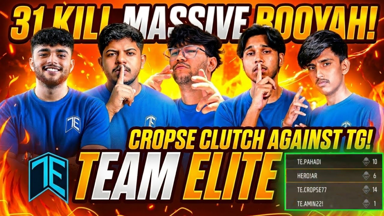 Team Elite 30+ Kills Massive Booyah 😱 Cropse Solo 14 Kills & Pahadi 10 Kills 💙