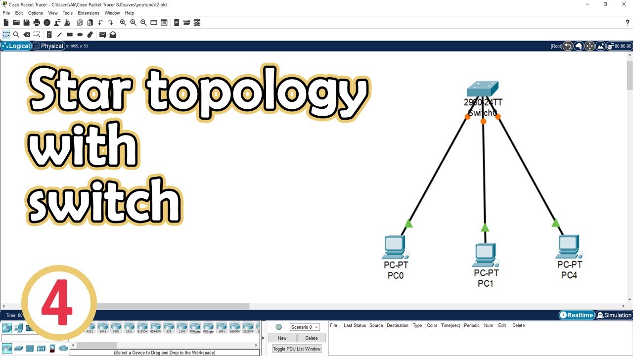 Cisco Pack Tracer || Топология &laquo;звезда&raquo; с использованием коммутатора