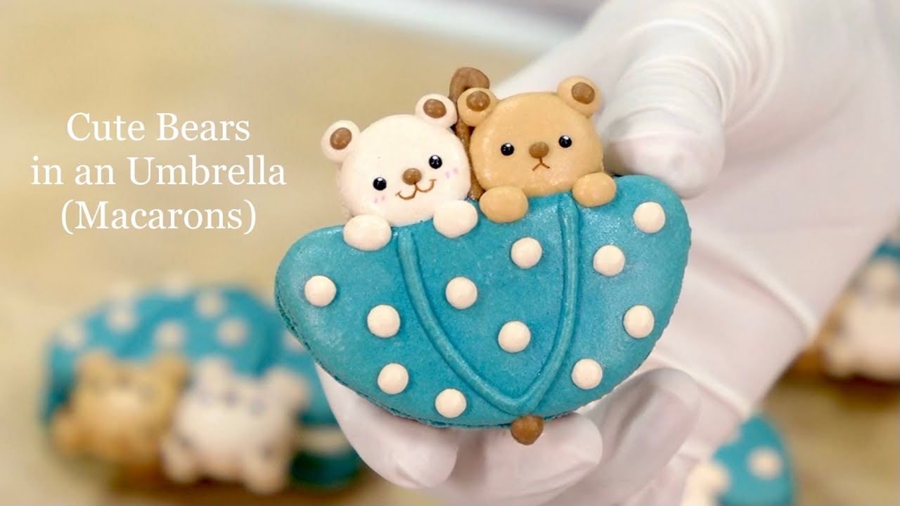 Macarons of Cute Bears in an Umbrella