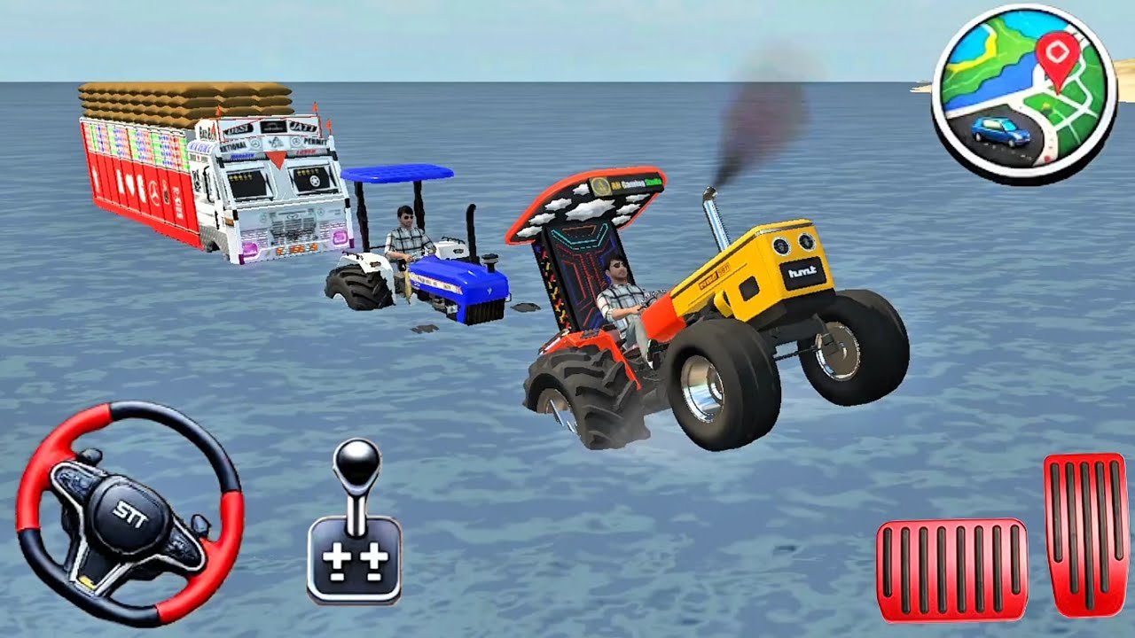 🎮😱 Pull truck from sea by tractors 🚜😱#indianvehiclessimulator3dgame #androidgames #gamingvideo 