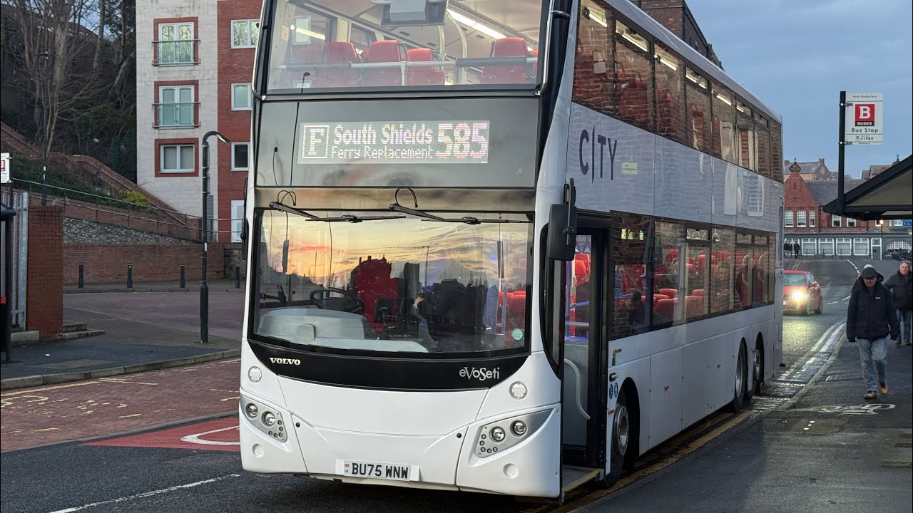 FULL JOURNEY | 585: South Shields - North Shields via the Tyne Tunnel | Volvo eVoSeti (BU75WNW)