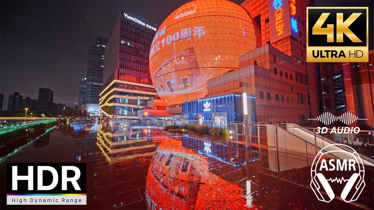 4KHDR | ShangHai Walk | Rainy Night Walk Shanghai Xujiahui Business district #ASMR 2021
