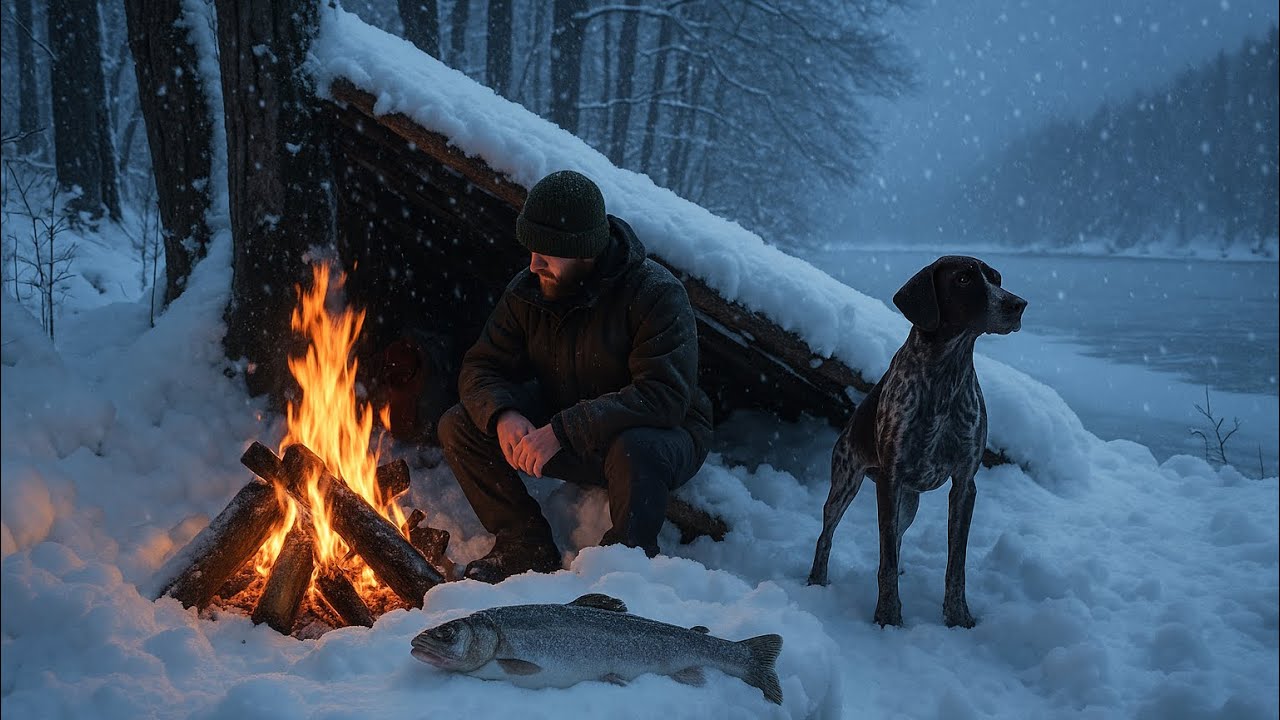Extreme Winter Survival in Heavy Snow | Alone at -21°C with Only Fire – Catch & Cook
