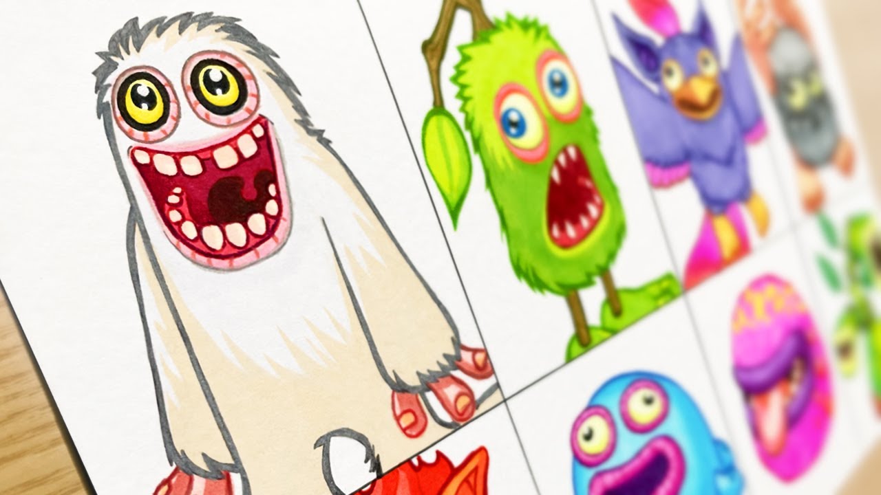 Drawing - Natural Monsters : Mammmott, Noggin, Furcorn [My Singing Monsters] #01