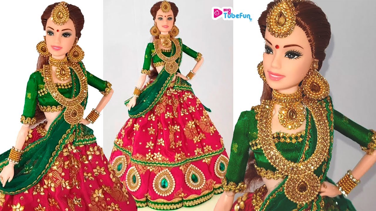 Barbie doll half saree making for Rukhwat, southindian bridal doll dress & jewellery