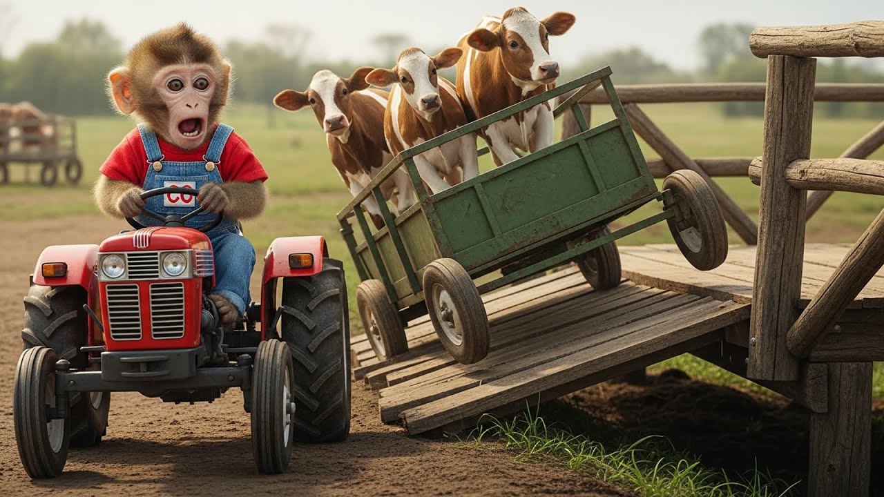 Monkey CO Drives the Crane to Rescue the Cow from the Broken Bridge 🐒🏗️🐮 | CO MONKEY TEAM