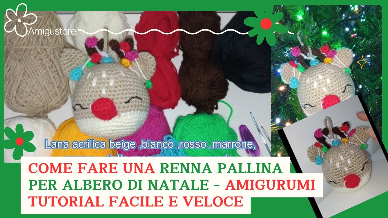 🦌🎄 Pallina Renna Amigurumi con Lucine Colorate ✨ | Tutorial Uncinetto Facile Passo Passo 🎁