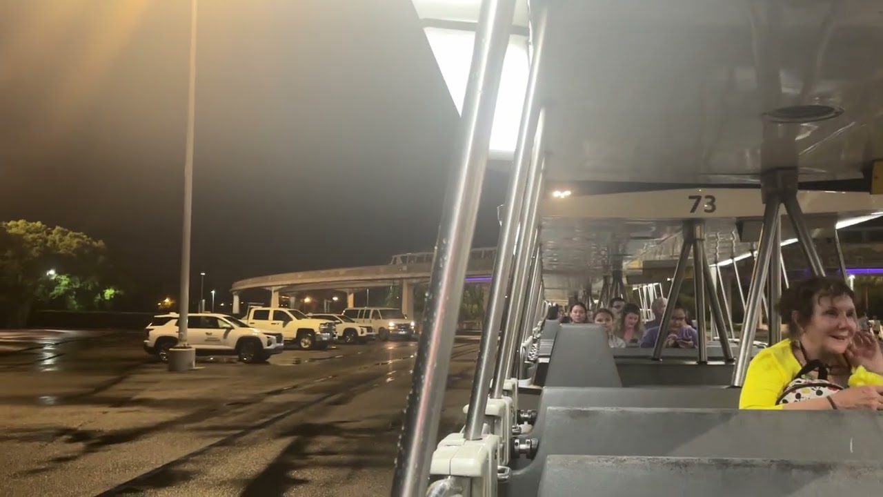 Villains Parking Tram at Wet Night at Magic Kingdom Parking 