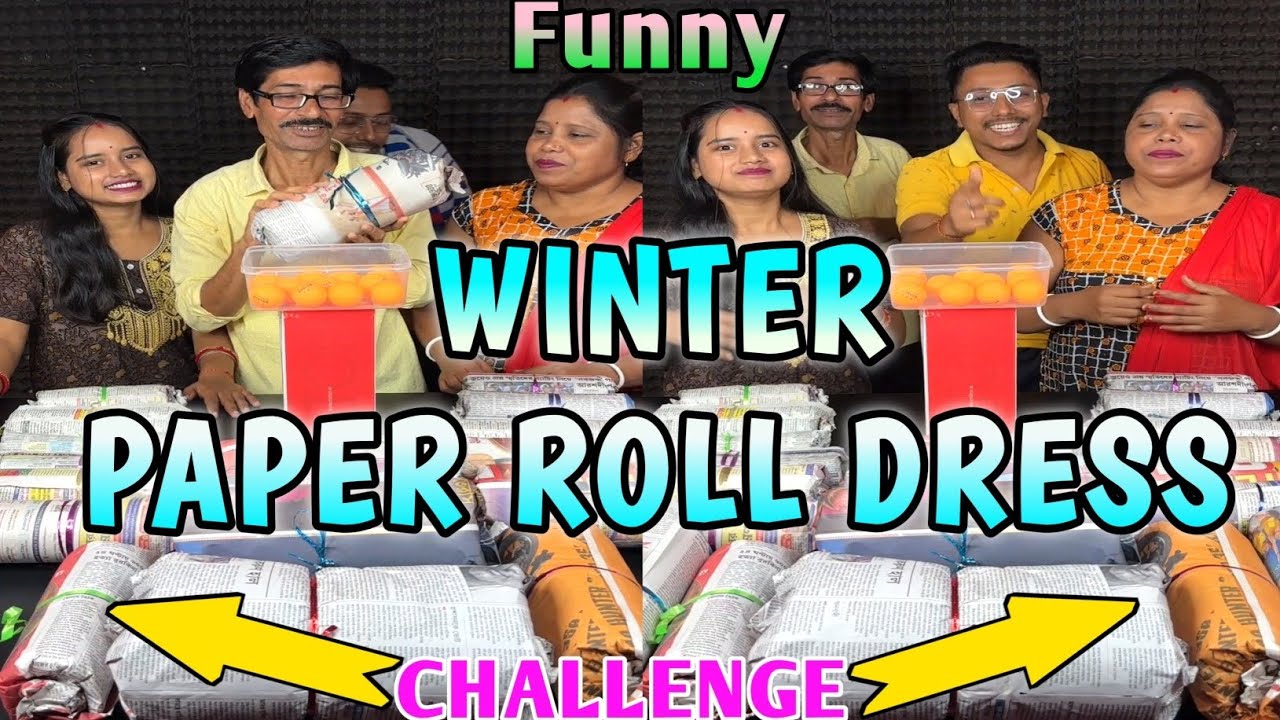 Very Modern Winter Paper Roll Dress Funny Challenge With Family