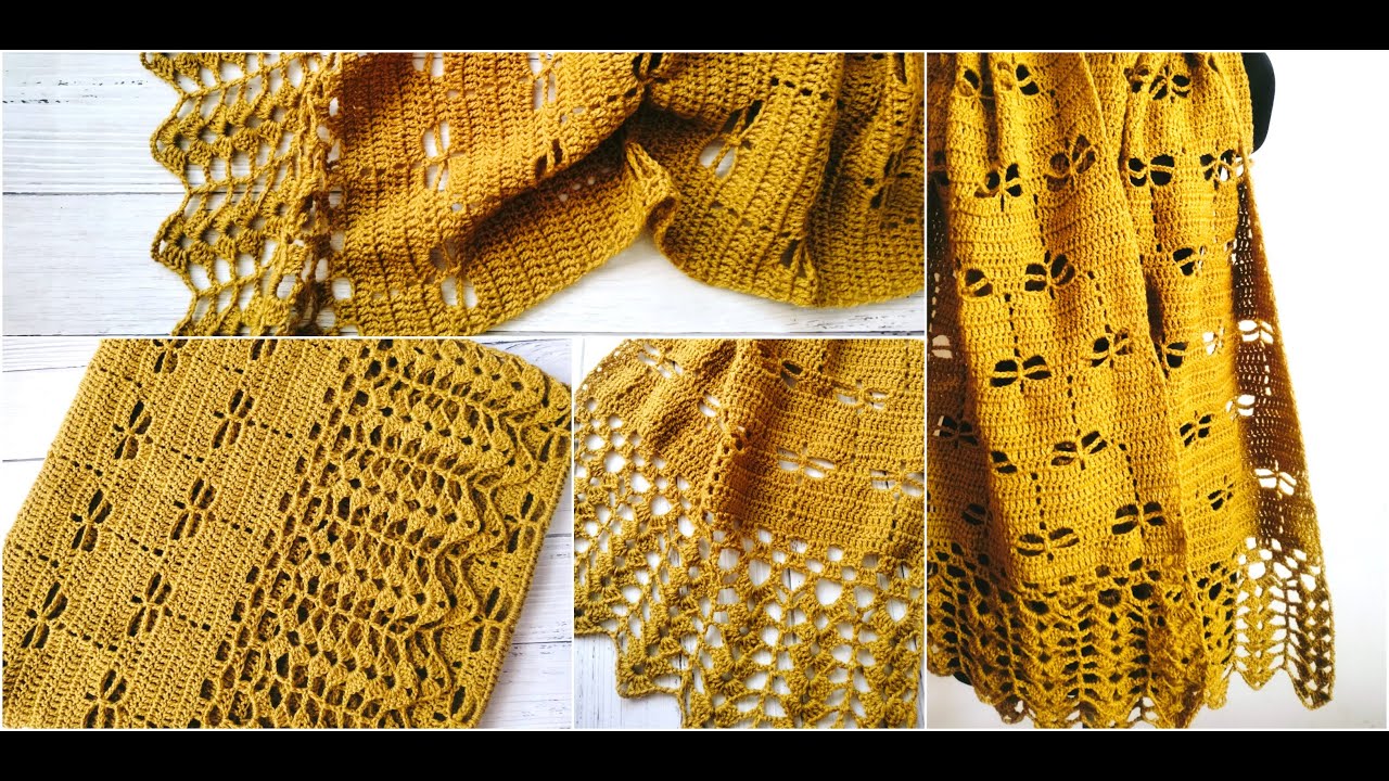 How to crochet dragonfly stitch | Crochet dragonfly shawl tutorial | easy shawl crochet pattern