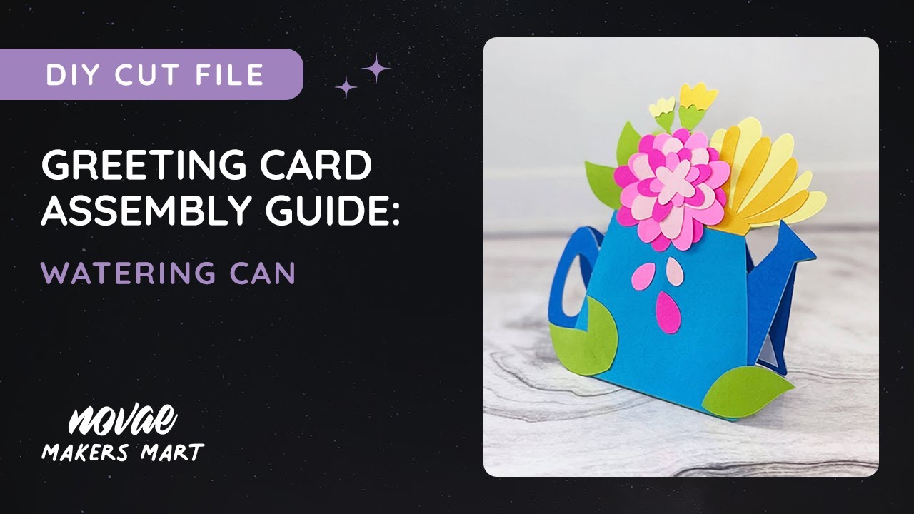 Watering Can Greeting Card SVG Cut File | DIY Floral Thank You Card | Flower Birthday Card Template