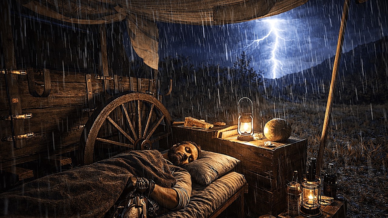 John Sleeping peacefully in a Wagon Tent During a Heavy Thunderstorm | RDR2 Rain ASMR