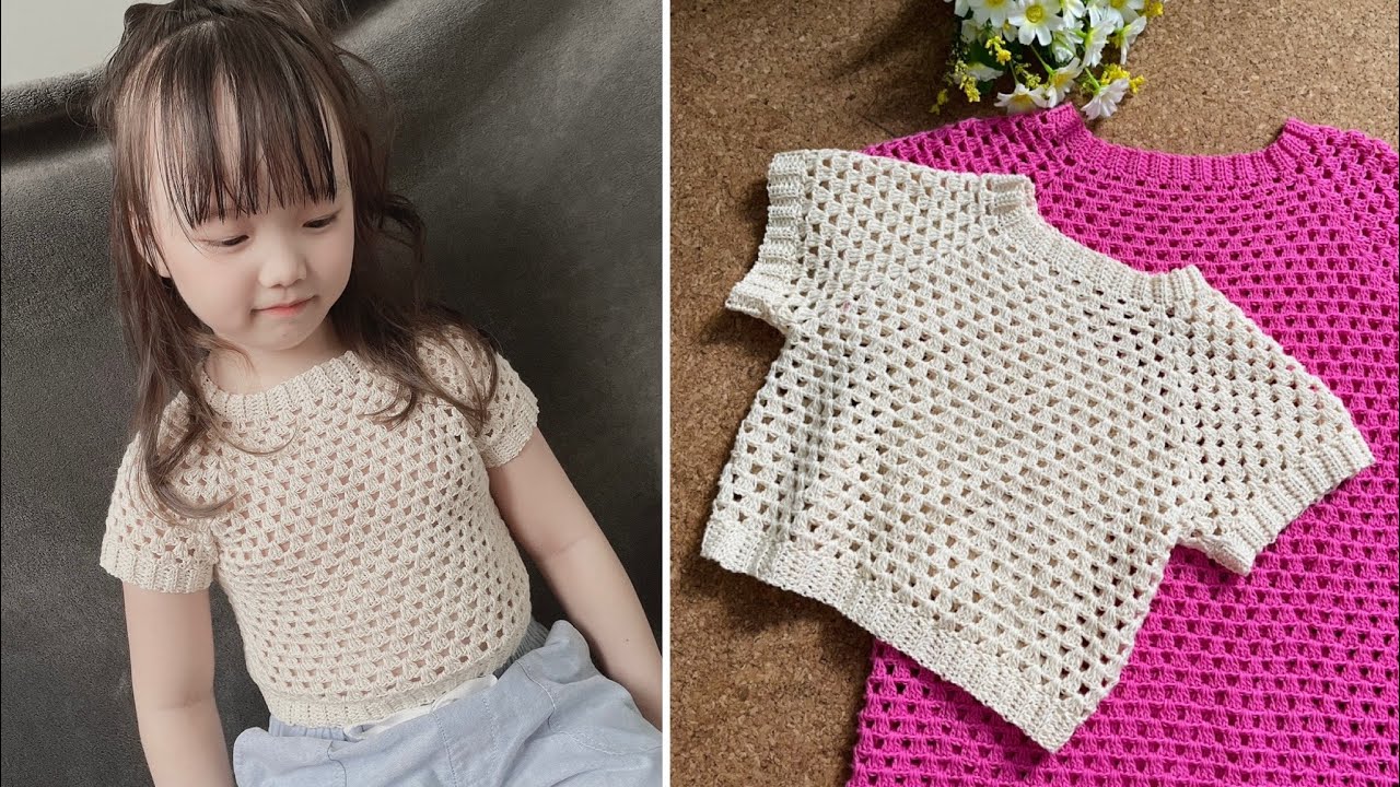 Crochet Summer Top | Móc áo có tay cổ tròn thời trang tăng giảm size theo số đo