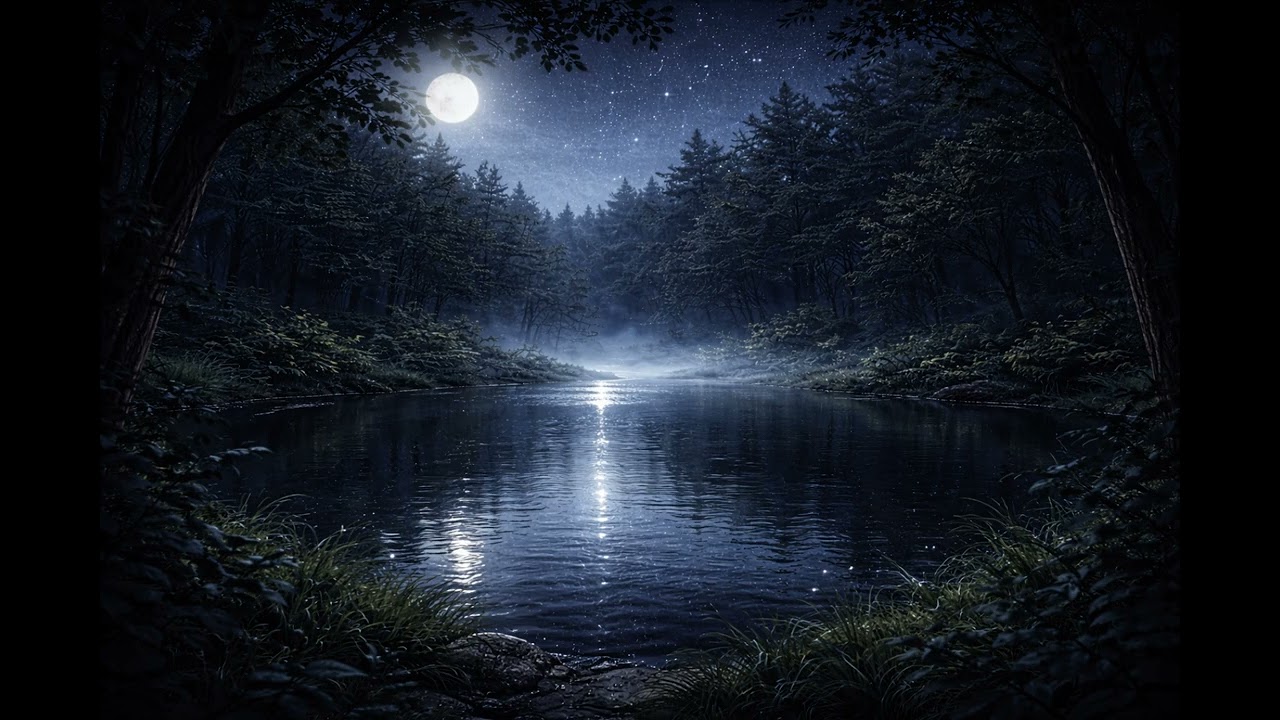 Moonlit Forest Pond | Fantasy Night Ambience | Relaxing Music