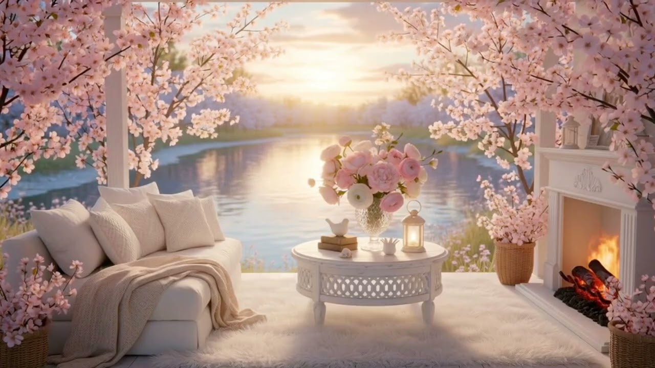 🌸 Enchanted Blossom Piano | Spring River Cabin Ambiance | Sleep Relax Study Focus Calm