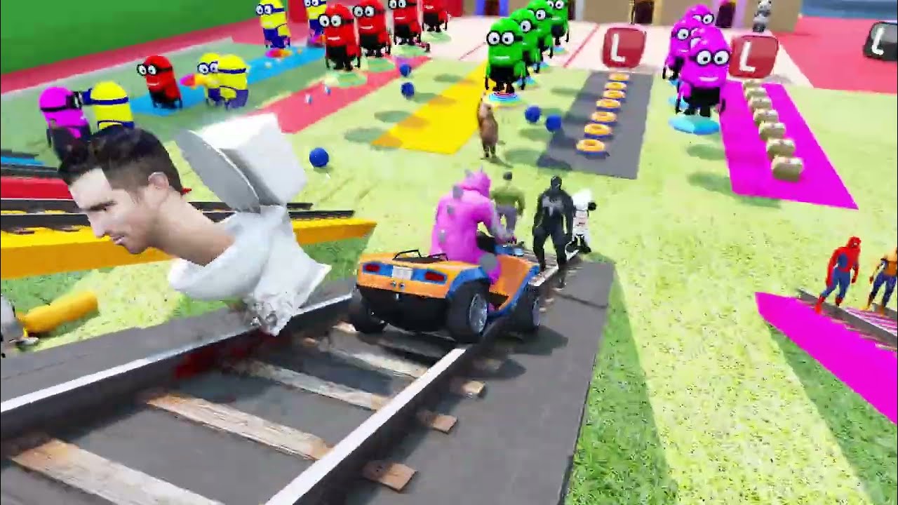 Long Slide Game With Cow Elephant Gorilla Hippopotamus Tiger - 3d Animal Game - Funny 3d Animals