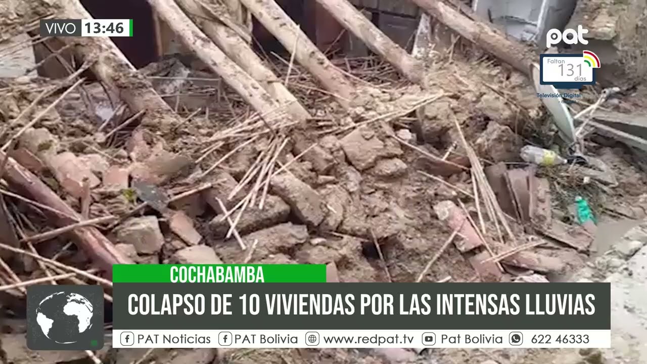 Diez viviendas colapsan por intensas lluvias en Cochabamba