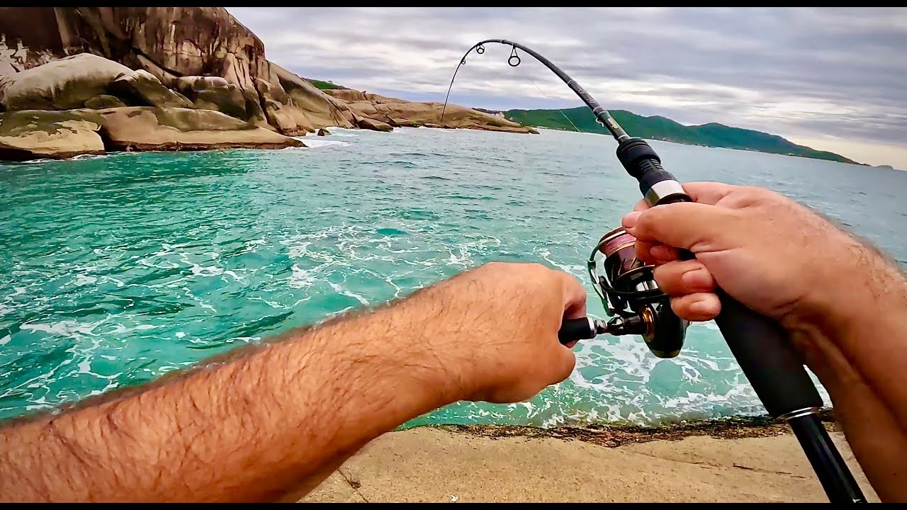 O MELHOR PONTO DE PESCA DE FLORIPA! MUITO PEIXE NO COSTÃO DO GRAVATÁ!