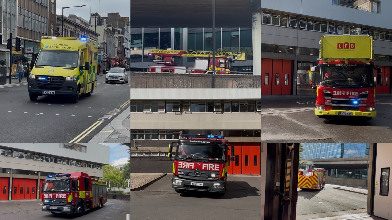 Paddington fire station, all appliances turnout to separate incidents & ambulance 
