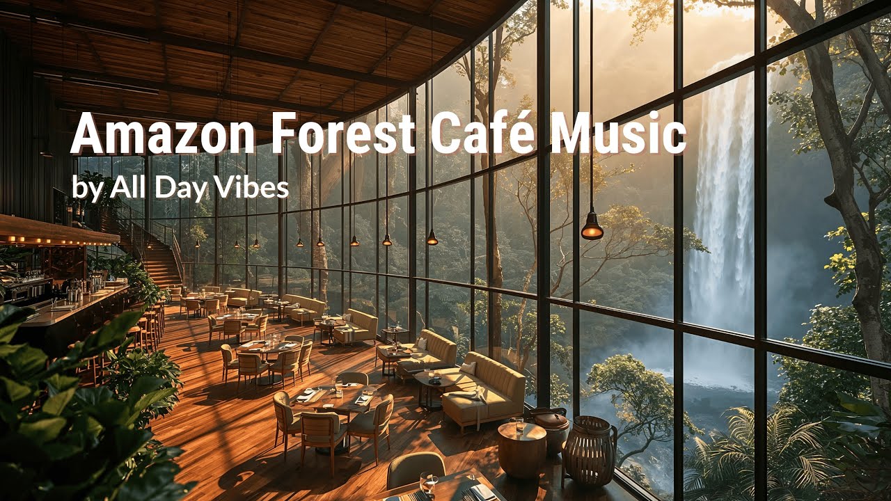 Amazon Forest Waterfall Café | 3H Relaxing Music & Calm Nature for Study, Work, Coffee Time & Sleep
