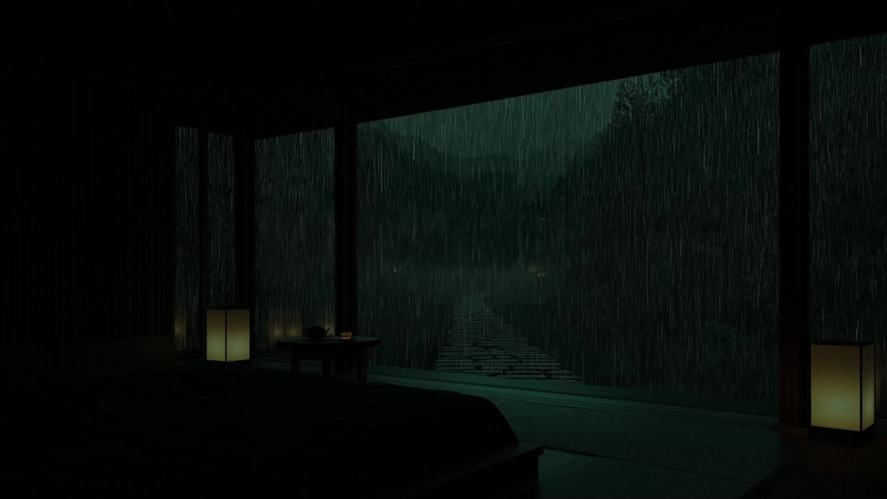 🌙 Rain Curtains Over Dark Mountains | Cozy Night Window Ambience for Relaxing and Studying 🌧️