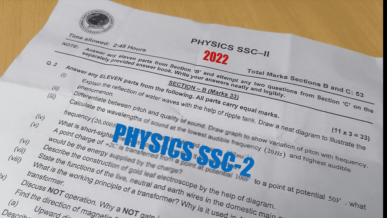 Physics 10 SSC-2 SLOs Paper 2022 | Federal Board