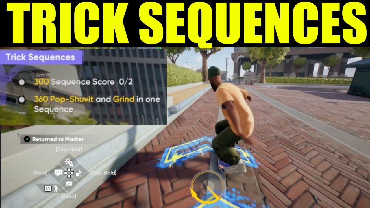 Skate 4 - trick sequences goals guide | 360 pop-shuvit and grind in one sequence