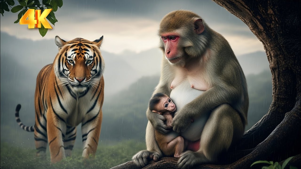 Pregnant Monkey vs Tiger - Emotional Survival Story