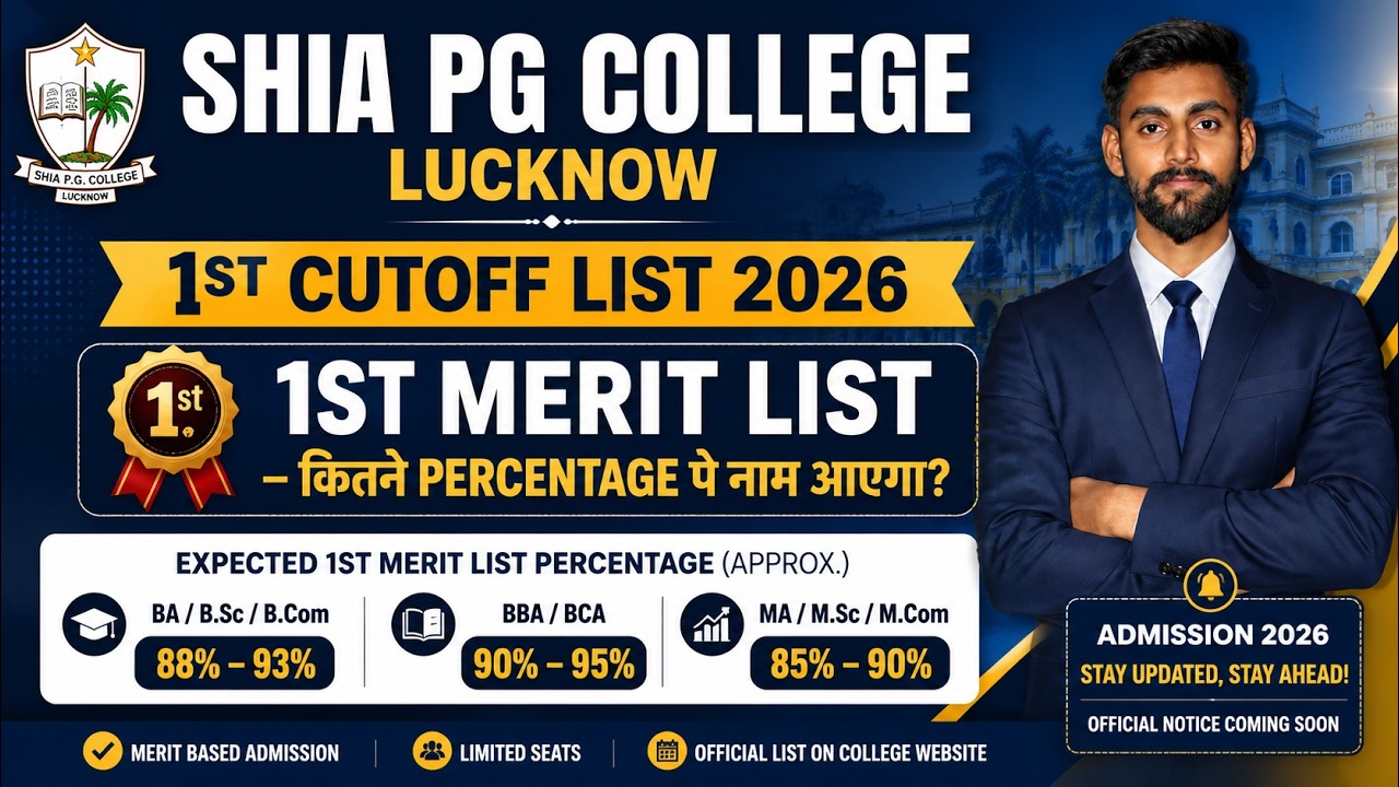 SHIA PG COLLEGE LUCKNOW 1st Cutoff List 2026 | 1st Merit List Expected Percentage | Shia PG College